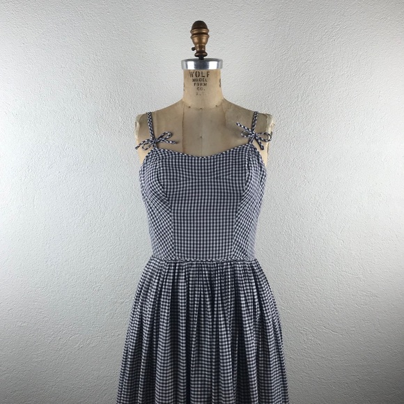 Vintage Dresses & Skirts - Vintage l 50s Gingham Eyelet Bows Pinup Sundress